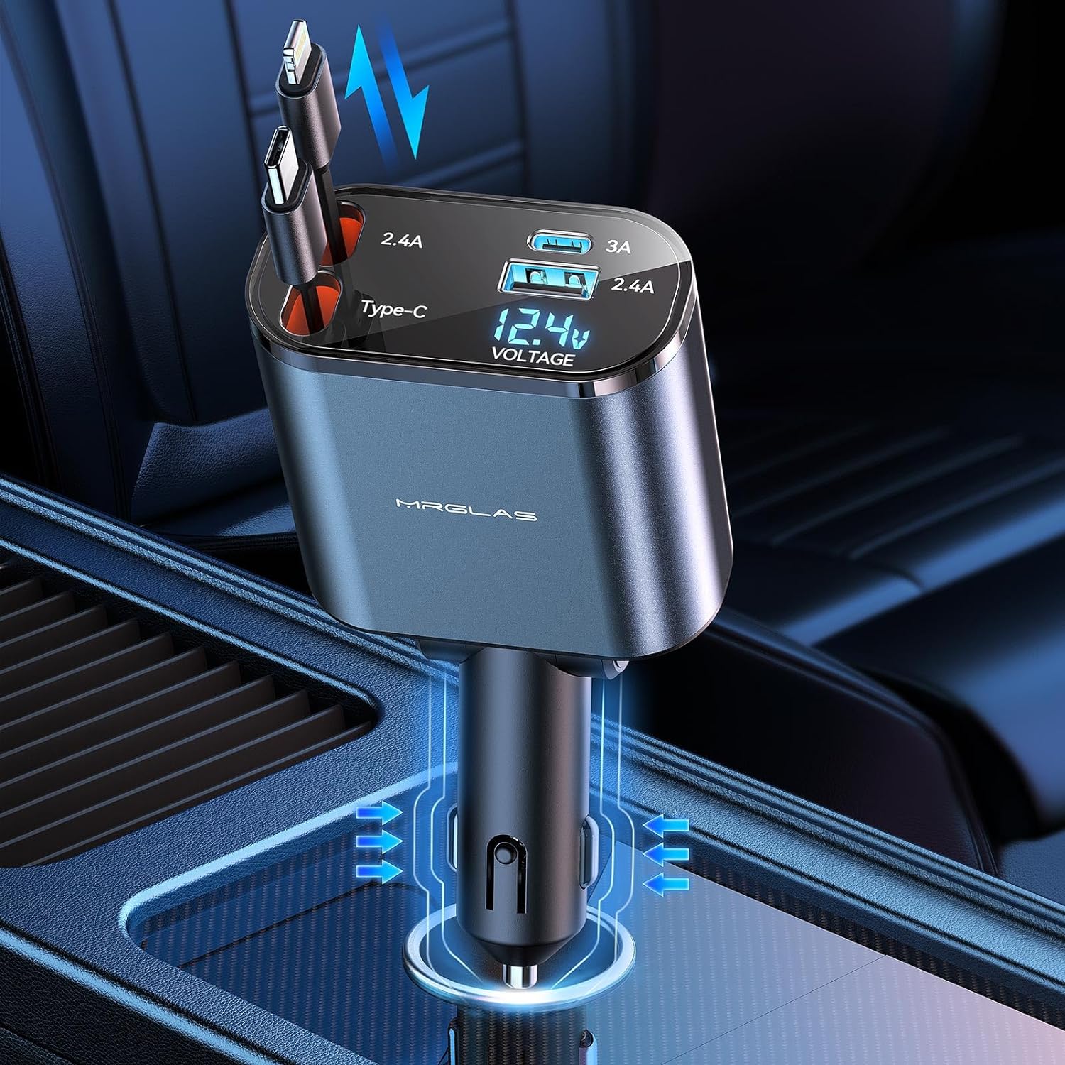 4 in 1 Retractable Car Charger, SUPERONE Smaller Fast Car Phone Charger 69W with Cord, USB C and iPhone Car Charger Adapter, Compatible iPhone 15/15 Pro Max/14/13/12/11, Sumsung