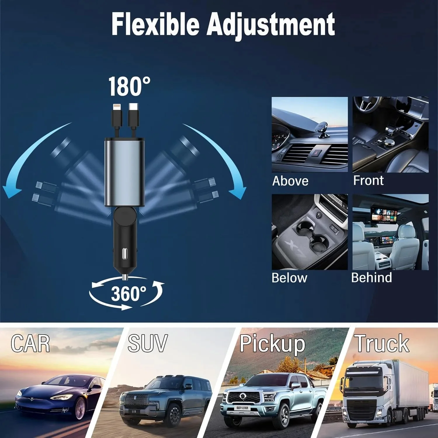 4 in 1 Retractable Car Charger, SUPERONE Smaller Fast Car Phone Charger 69W with Cord, USB C and iPhone Car Charger Adapter, Compatible iPhone 15/15 Pro Max/14/13/12/11, Sumsung